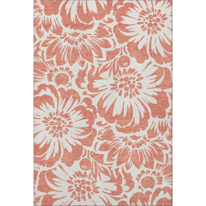 10' X 14' Floral Washable Area Rug With UV Protection (648700) - Salmon / Ivory