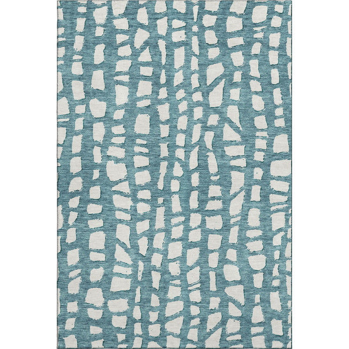 10' X 14' Cobblestone Washable Area Rug With UV Protection - Teal And Ivory
