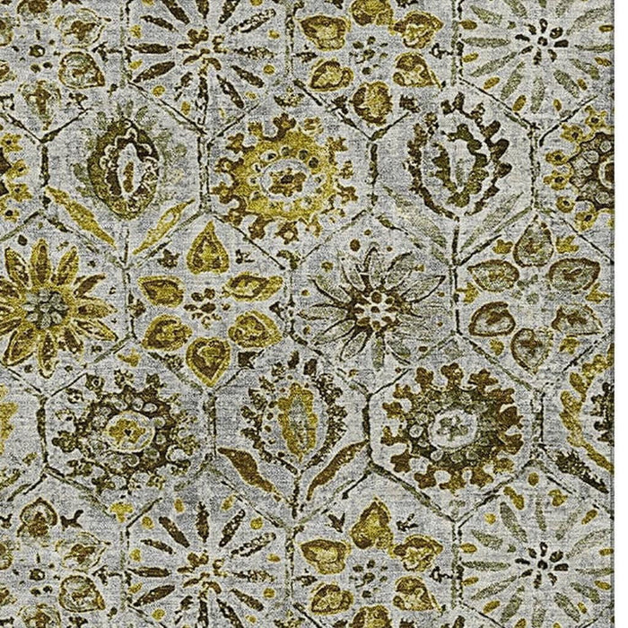 10' X 14' Floral Washable Area Rug With UV Protection (708673) - Pewter / Gold / Gray