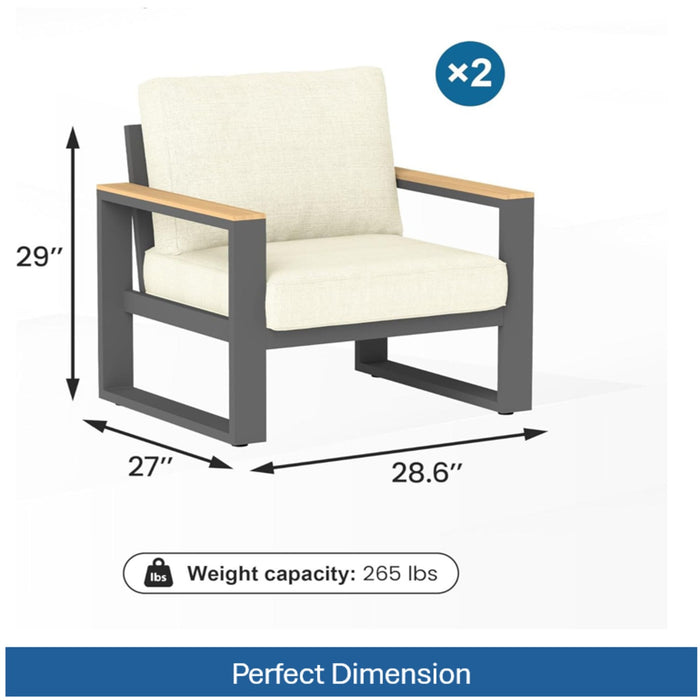 Pair of Giga all-weather patio armchairs with thick cushions, outdoor chair set with comfortable seating and durable design