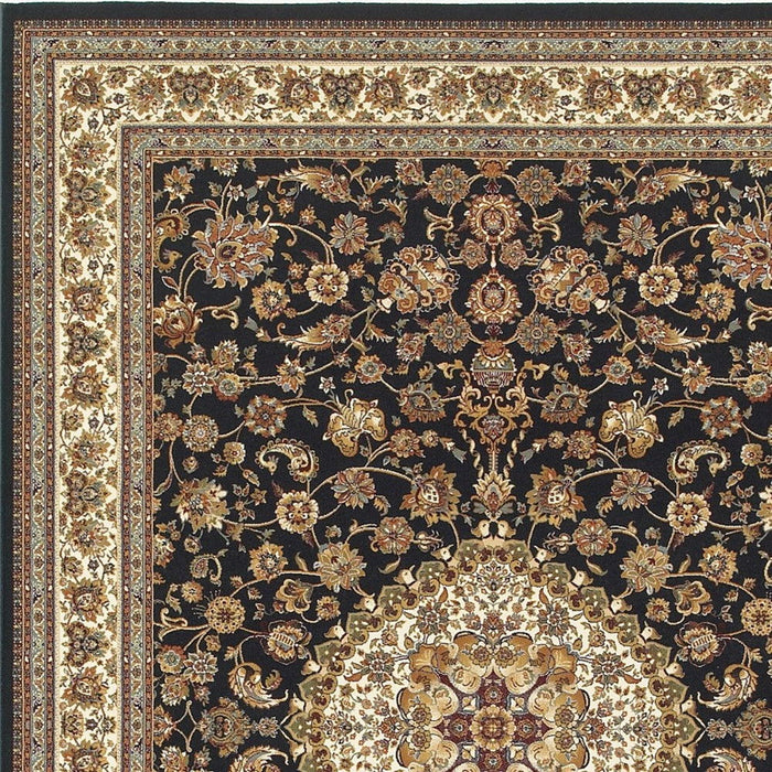 8' X 11' Medallion Area Rug With Fringe (574477) - Ivory / Dark Blue