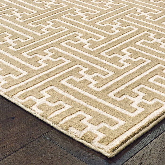 8' x 11' Geometric Power Loom Stain Resistant Area Rug - Gold And Ivory