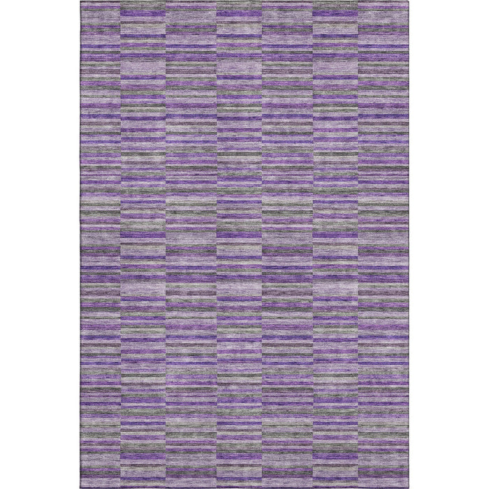 10' X 14' Striped Washable Area Rug With UV Protection - Purple / Gray