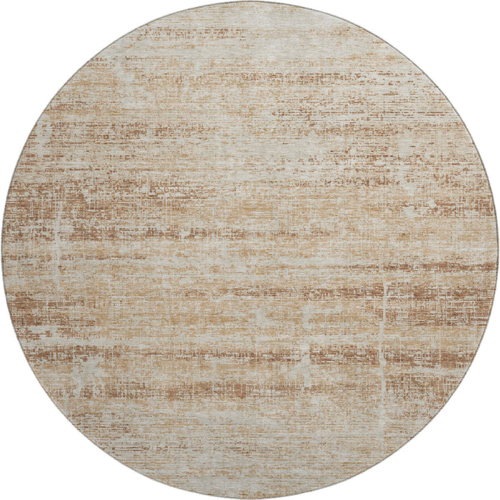 8' Abstract Washable Round Rug With UV Protection - Copper And Beige