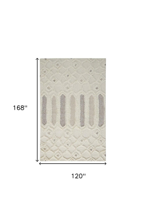 10' x 14' Wool Geometric Tufted Handmade Stain Resistant Area Rug - Ivory Taupe And Tan