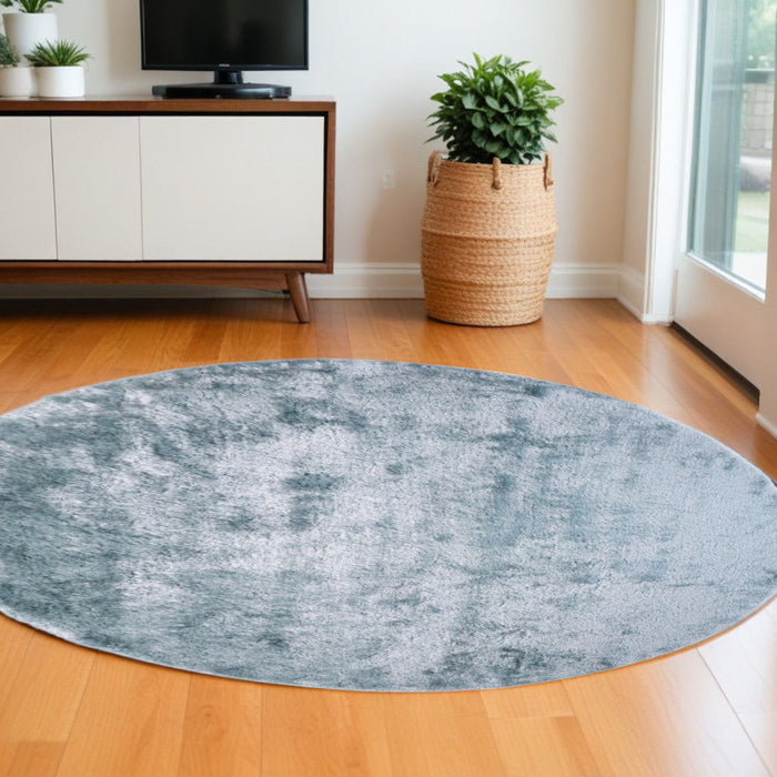8' Round Shag Tufted Handmade Area Rug - Blue And Silver