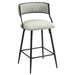Set of two Giga counter height bar stools with powder-coated bases and footrests, featuring sleek seat designs.
