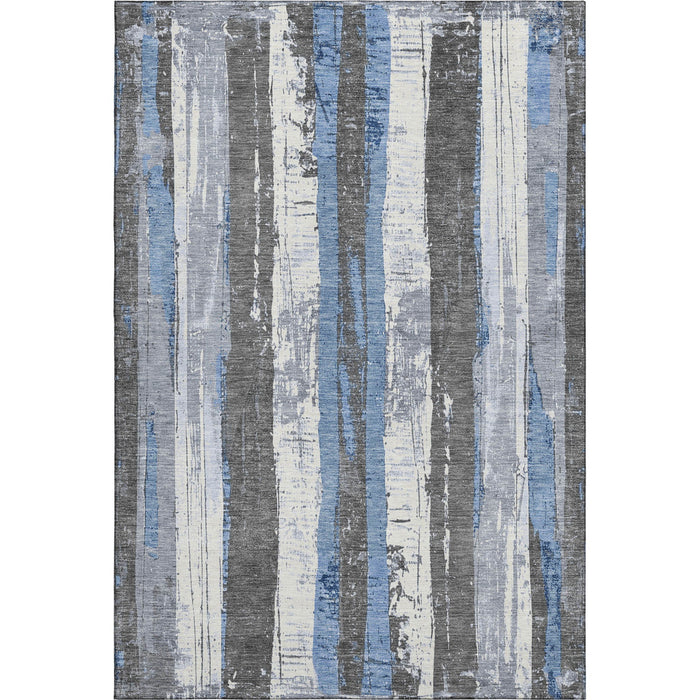10' X 14' Striped Washable Area Rug With UV Protection (706421) - Denim Blue / Gray