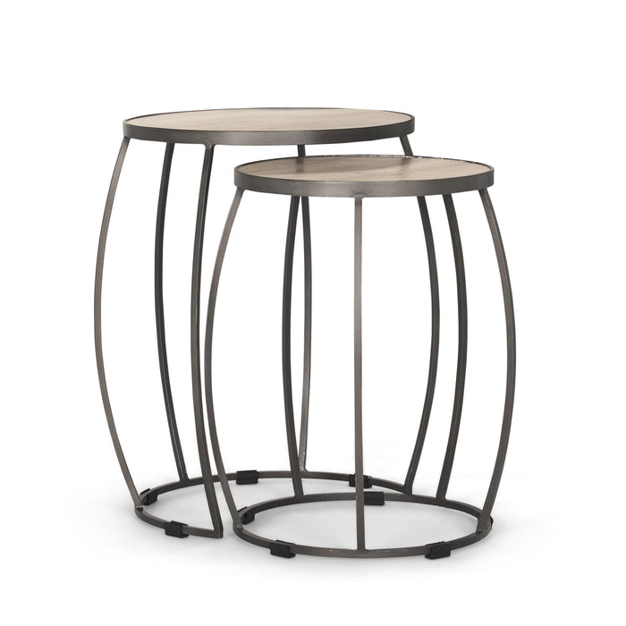 Solid Wood Iron Round Frame Nested Tables (Set of 2) - Natural / Silver