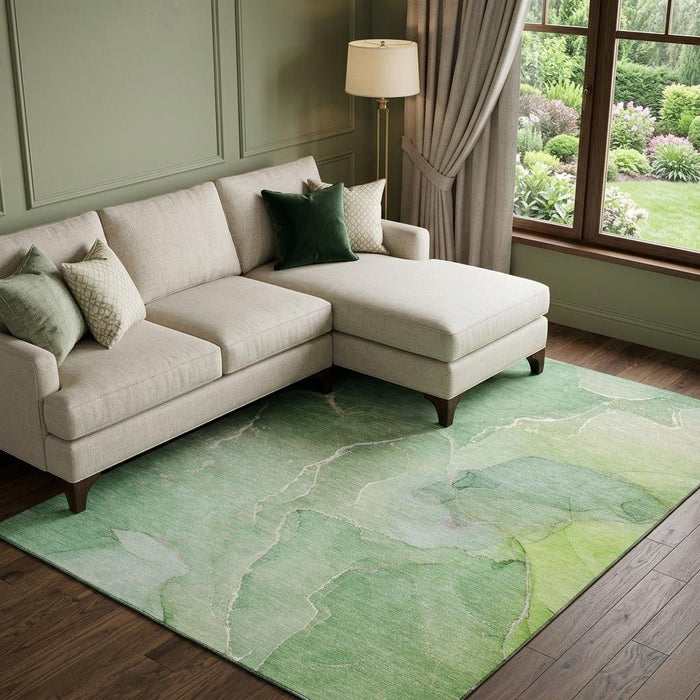 10' X 14' Abstract Washable Area Rug With UV Protection (646984) - Green / Ivory