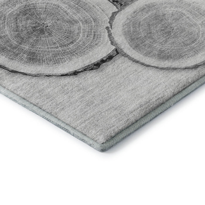 8' Faux Bois Washable Round Rug With UV Protection (649927) - Gray / Ivory