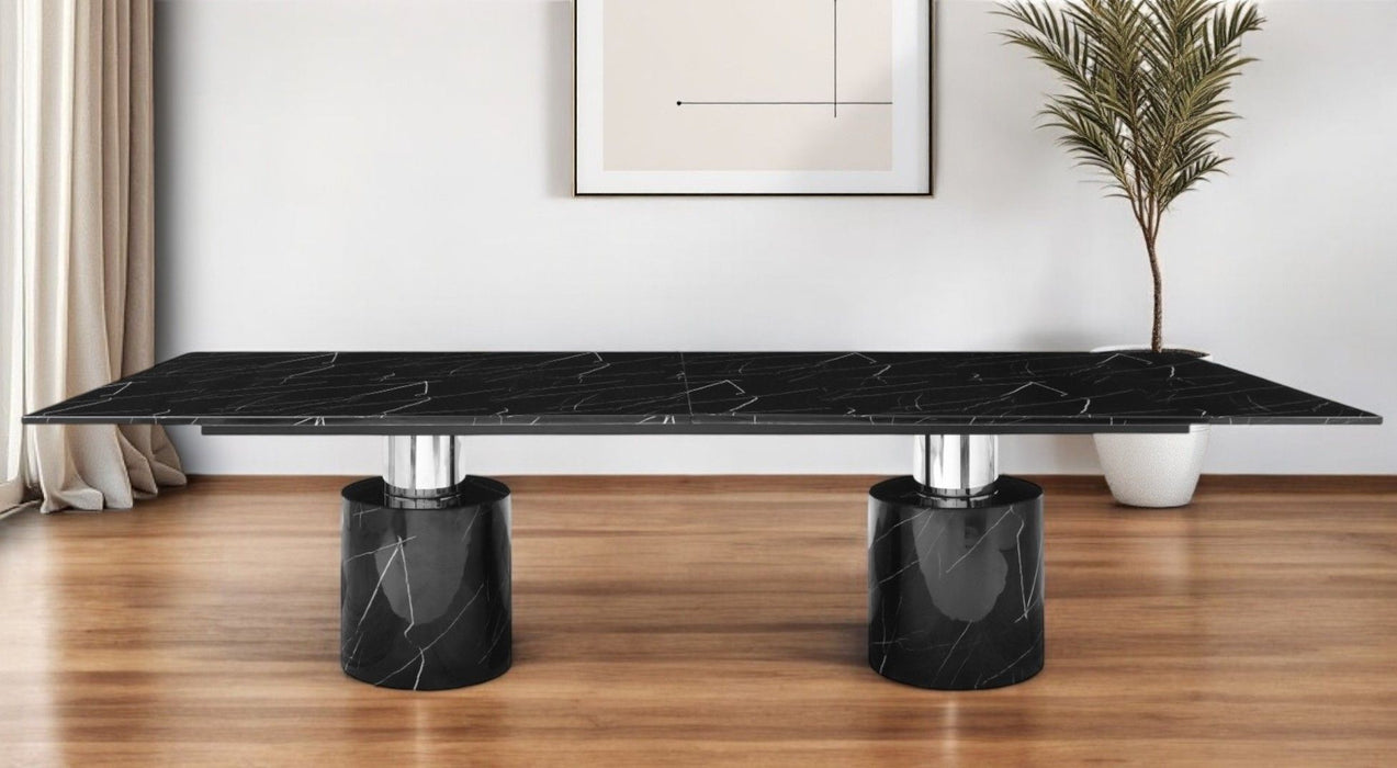 180" Marble Double Pedestal Base Dining Table - Black