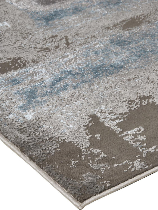 8' x 10' Abstract Polyester Area Rug - Gray Ivory And Blue