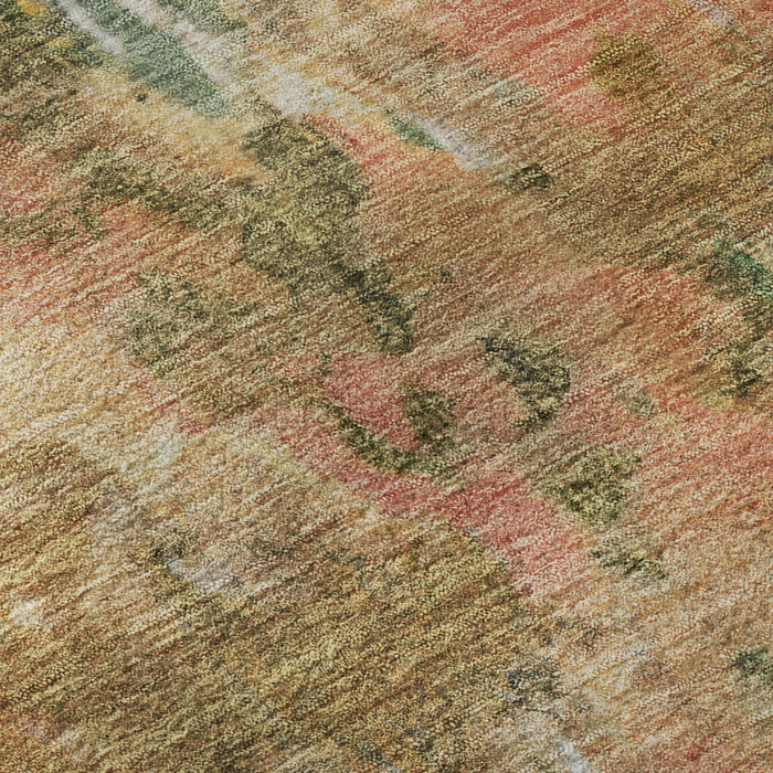 10' X 14' Abstract Washable Area Rug With UV Protection (700307) - Fern Green / Rust / Copper
