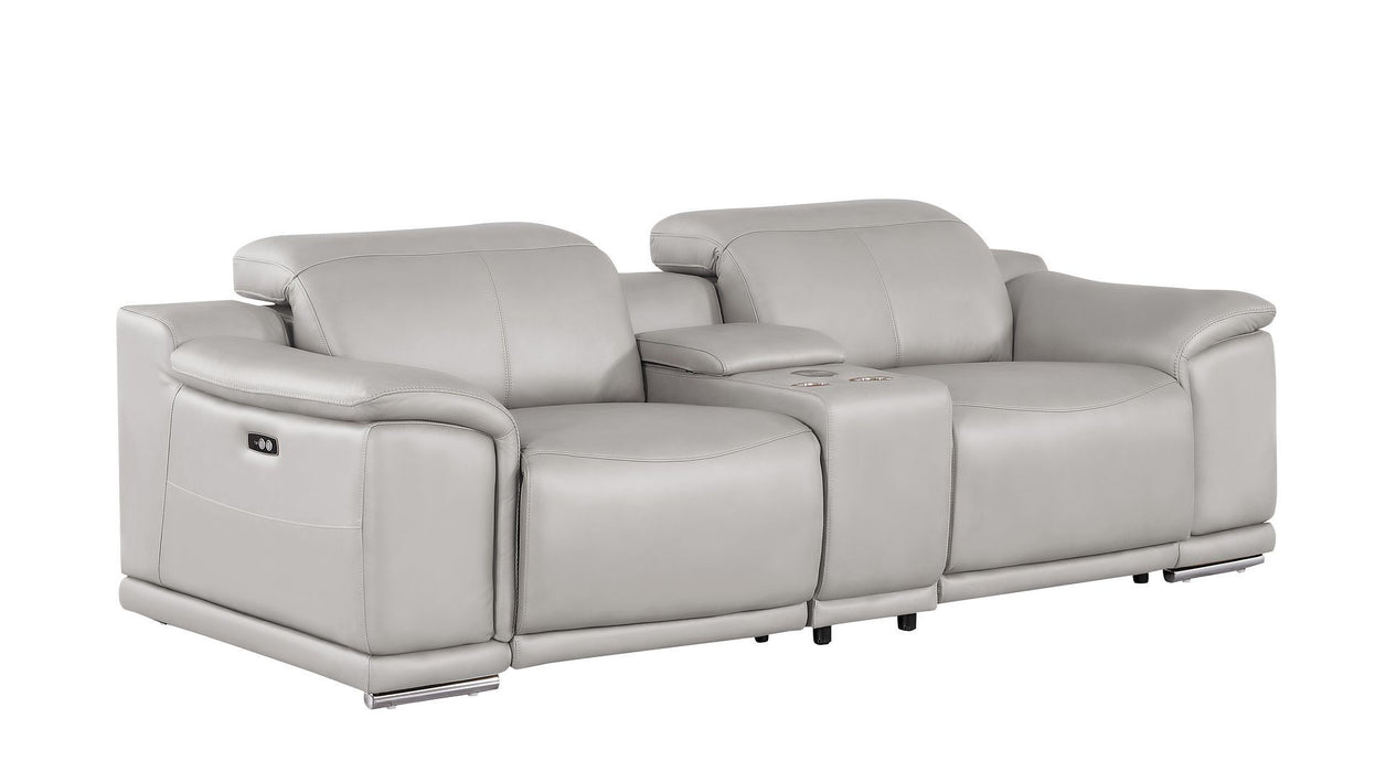 Leather Power Reclining Loveseat (643826) - Ash Gray / Silver