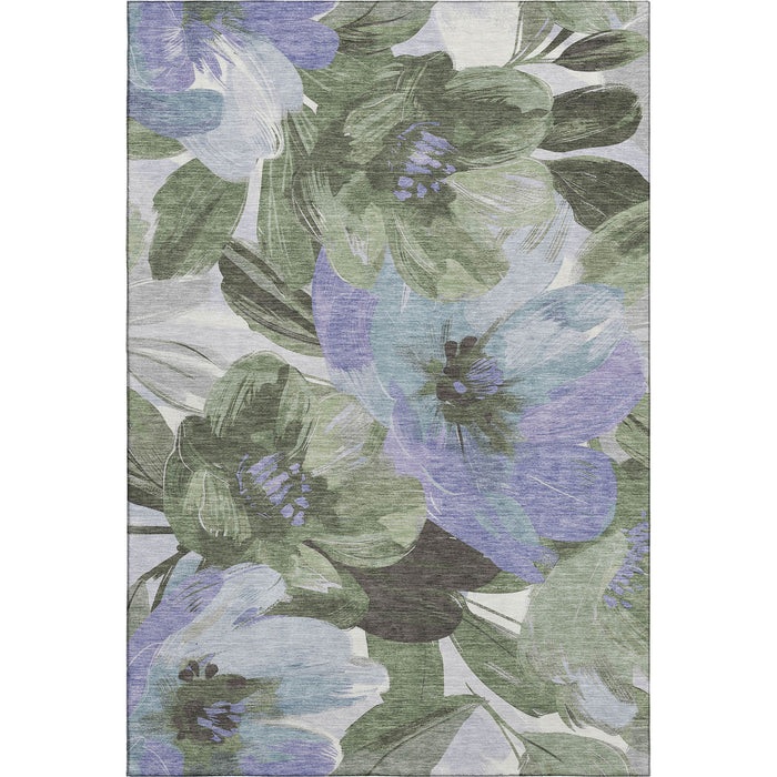 10' X 14' Floral Washable Area Rug With UV Protection (693996) - Olive Green / Ivory / Lavender