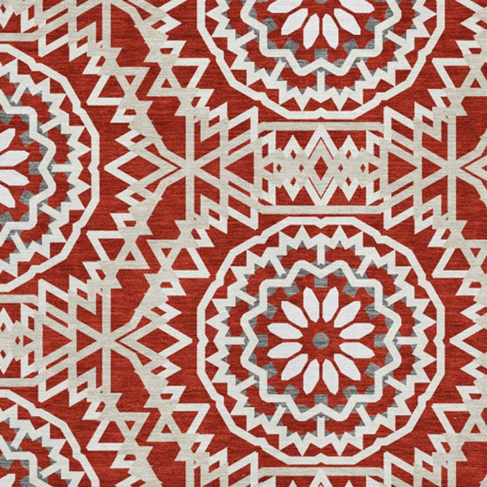 10' X 14' Geometric Washable Area Rug With UV Protection (652287) - Red / Ivory