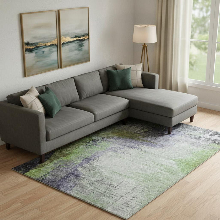 10' X 14' Abstract Washable Area Rug With UV Protection (715627) - Plum / Green