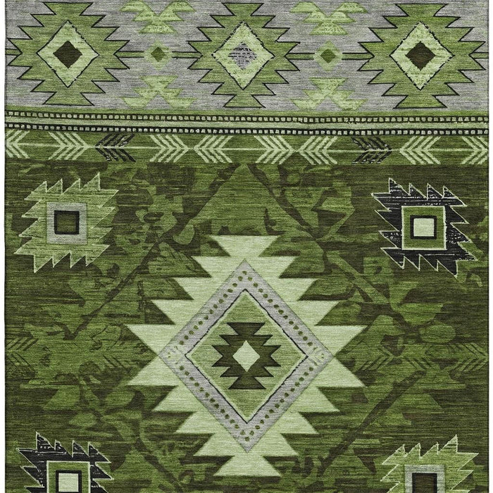 10' X 14' Geometric Washable Area Rug With UV Protection (700253) - Olive Green / Gray / Charcoal