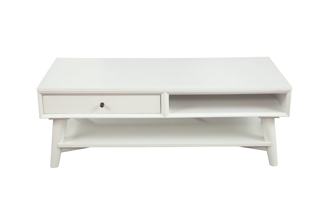 Solid And Manufactured Wood Coffee Table With Drawer - White