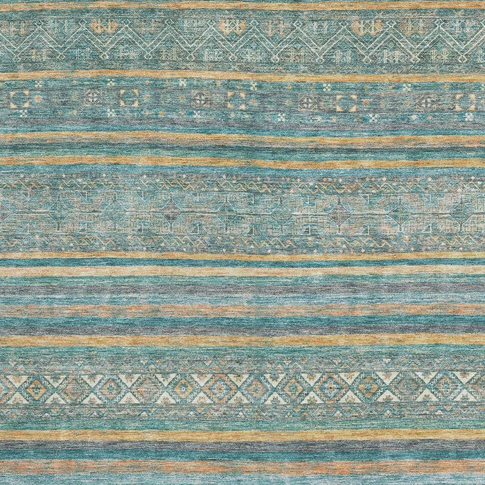 10' X 14' Striped Washable Area Rug With UV Protection (695822) - Teal / Gold / Blue