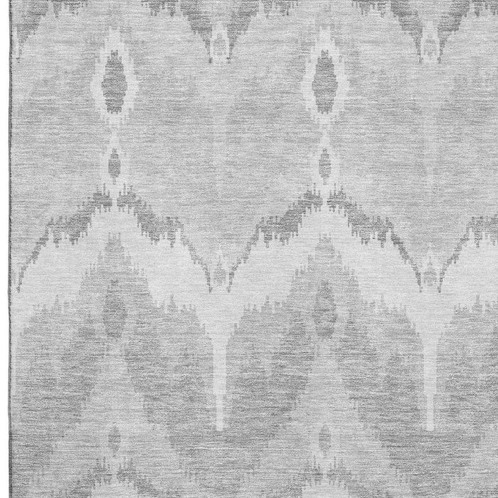10' X 14' Ikat Washable Area Rug With UV Protection - Silver And Gray