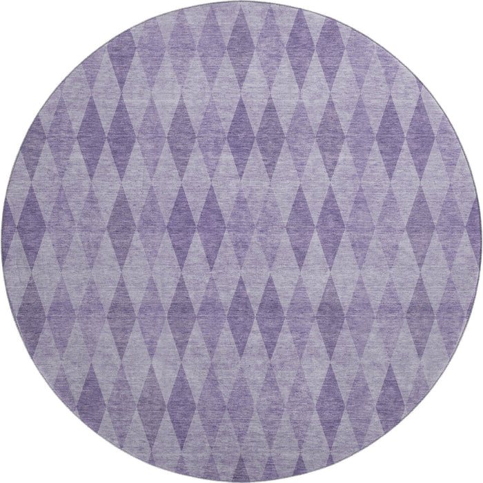 8' Geometric Washable Round Rug With UV Protection (649375) - Purple / Ivory