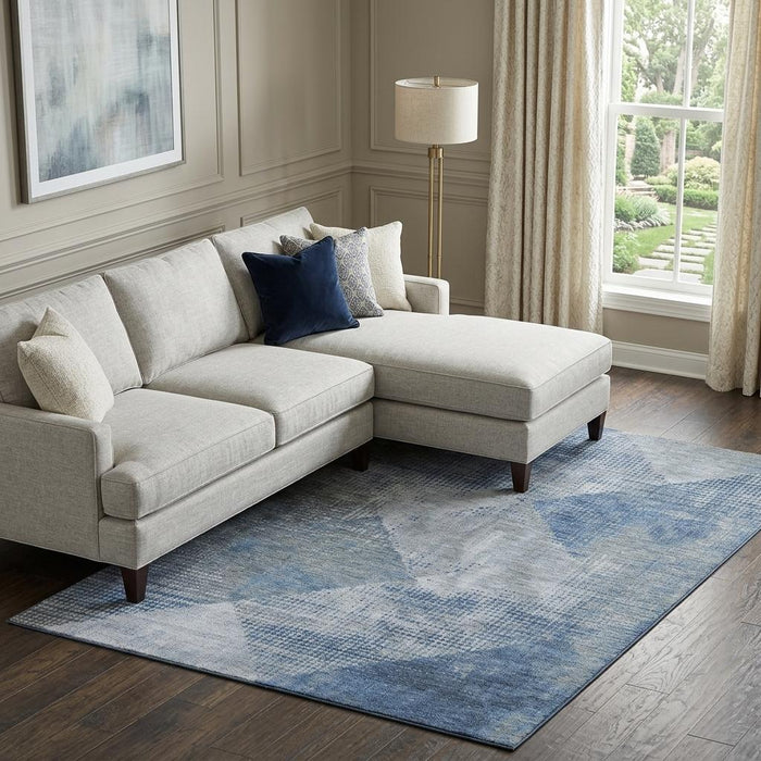 10' X 14' Diamond Washable Area Rug With UV Protection (683321) - Blue / Gray / Silver