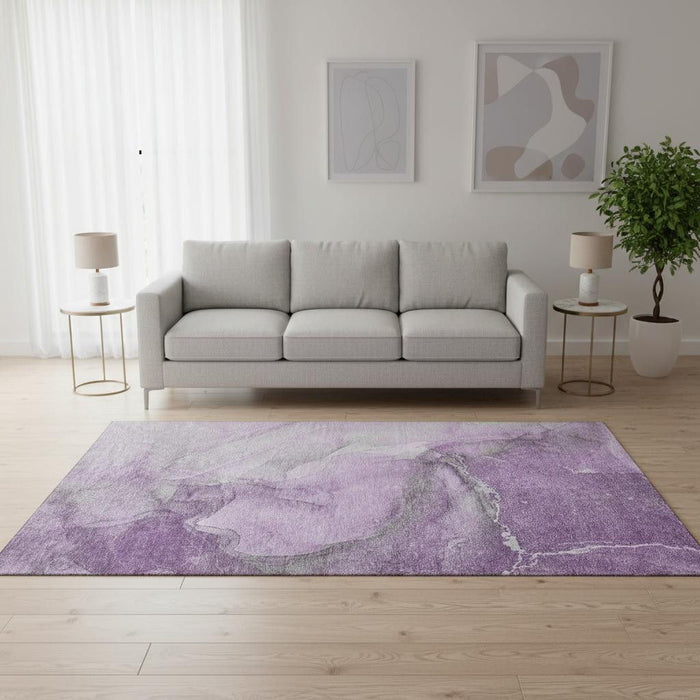 5' X 8' Abstract Washable Area Rug With UV Protection (647406) - Lilac / Ivory