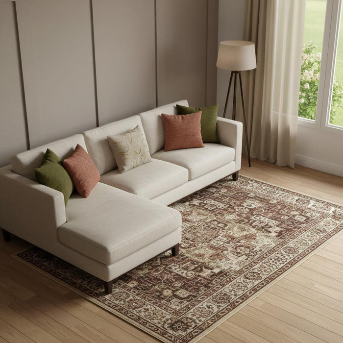 10' X 14' Geometric Washable Area Rug With UV Protection (710628) - Taupe / Ivory / Rust