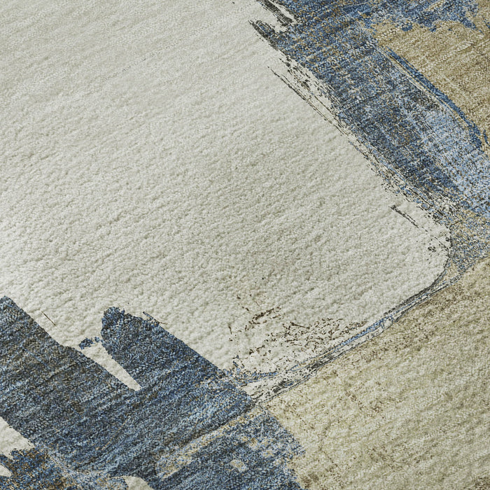 10' X 14' Abstract Washable Area Rug With UV Protection (693036) - Beige / Blue / Ivory