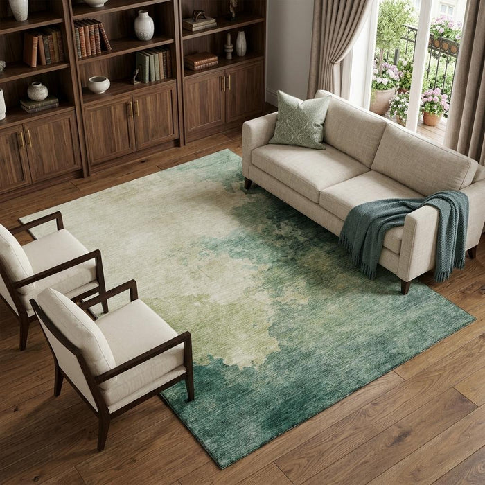 10' X 14' Abstract Washable Area Rug With UV Protection (686144) - Green / Beige