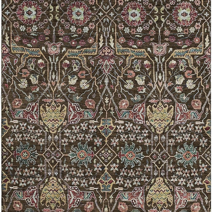 10' X 14' Floral Washable Area Rug With UV Protection (685994) - Chocolate / Gold / Teal