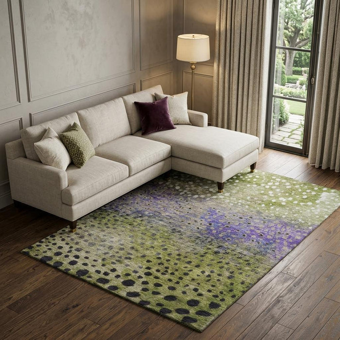 10' X 14' Polka Dot Washable Area Rug With UV Protection (683656) - Green / Purple / Ivory