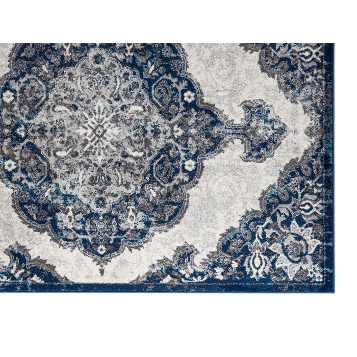8.8' x 11.8' Medallion Power Loom Area Rug - Navy And Ivory