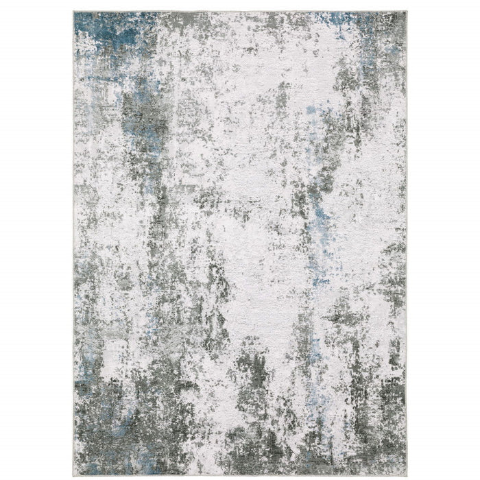 8' x 10' Abstract Printed Stain Resistant Non Skid Area Rug - Silver Gray Charcoal And Light Blue