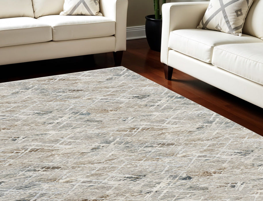 9' X 12' Abstract Non Skid Area Rug - Ivory / Gray