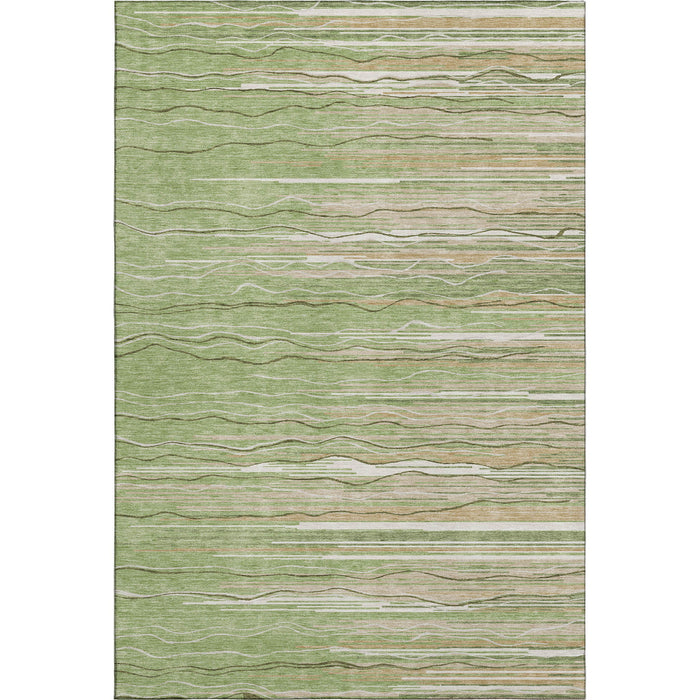 10' X 14' Striped Washable Area Rug With UV Protection (678365) - Green / Ivory / Beige