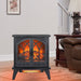 Giga 24-inch 3D flame electric infrared quartz fireplace stove in antique black with remote control, showing realistic flame effects and black finish.