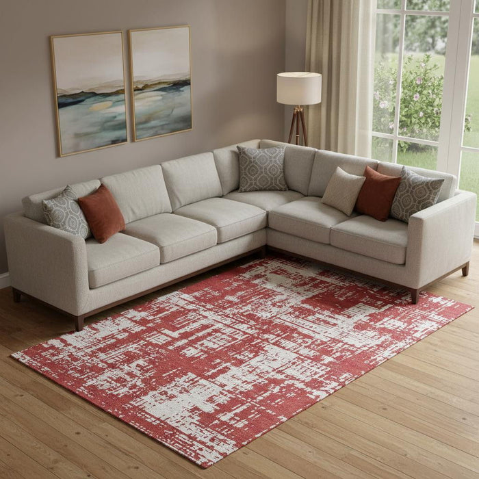 10' X 14' Abstract Washable Area Rug With UV Protection (671180) - Red / Ivory