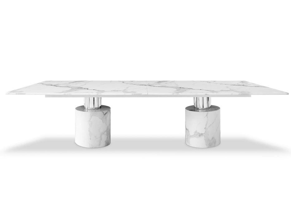 180" Marble Double Pedestal Base Dining Table - White