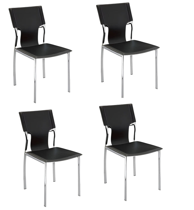 Metal Leather Partially Open Back Dining Side Chairs (Set of 4) - Black