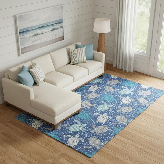 10' X 14' Geometric Washable Area Rug With UV Protection (646157) - Blue / Ivory / Gray