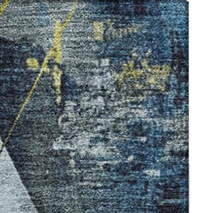 10' X 14' Geometric Washable Area Rug With UV Protection (706987) - Navy Blue / Gold