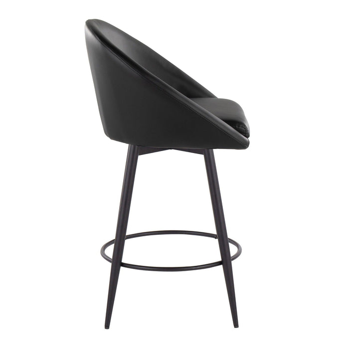 Matisse - 26" Highback Fixed-Height Counter Stool With Swivel And Round Black Metal Footrest (Set of 2) - Black Metal