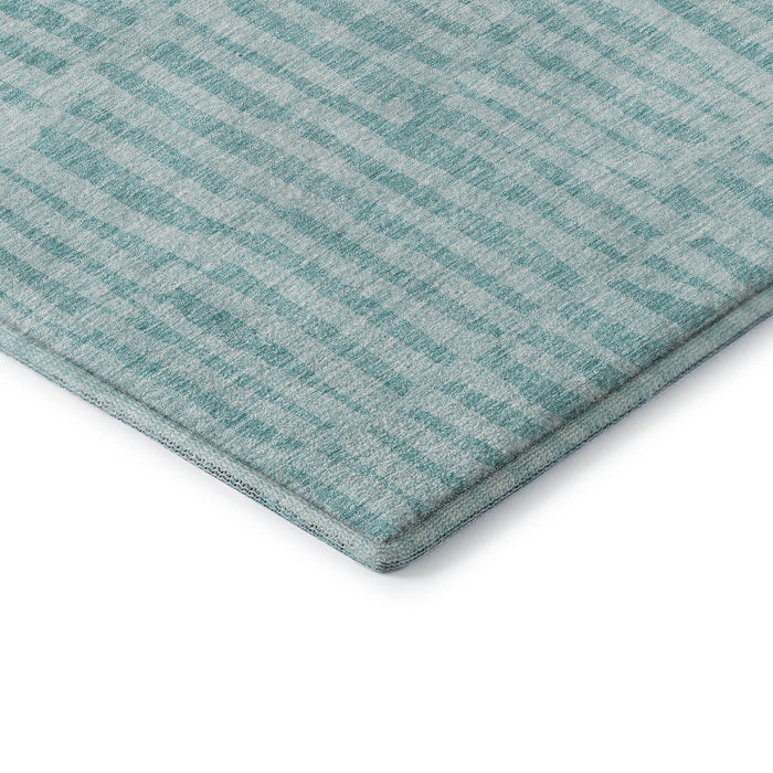 10' X 14' Striped Washable Area Rug With UV Protection (655698) - Teal / Ivory