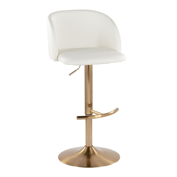 Fran - Adjustable Barstool (Set of 2) - Gold Metal, White Faux Leather