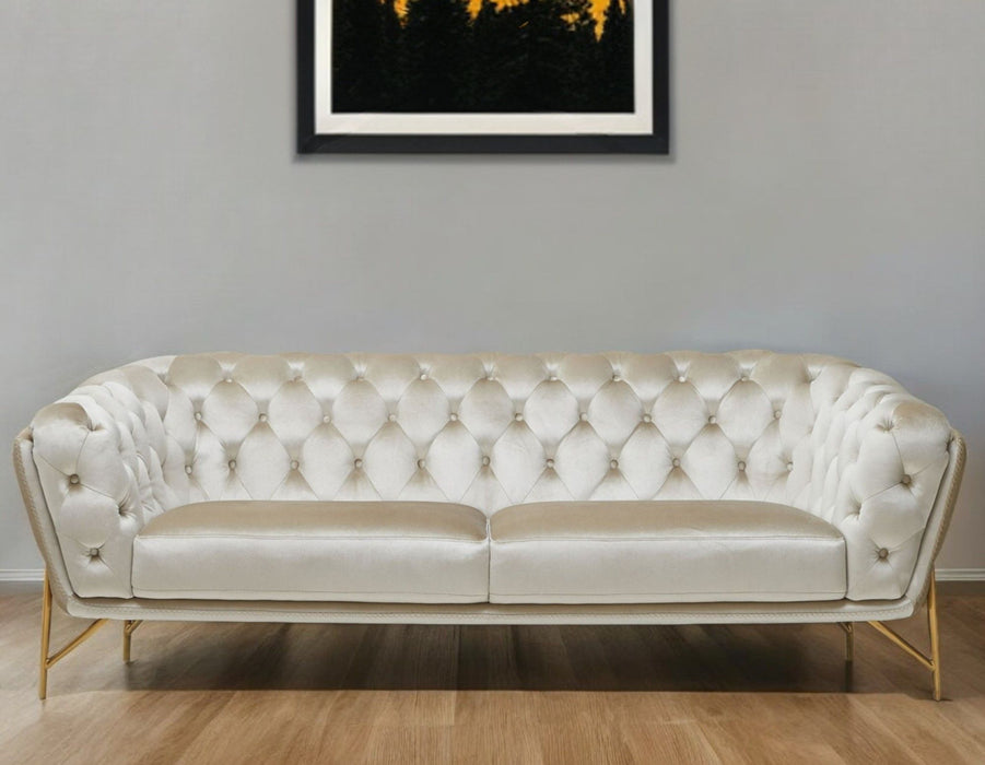 Velvet Chesterfield Sofa With Gold Legs - Beige