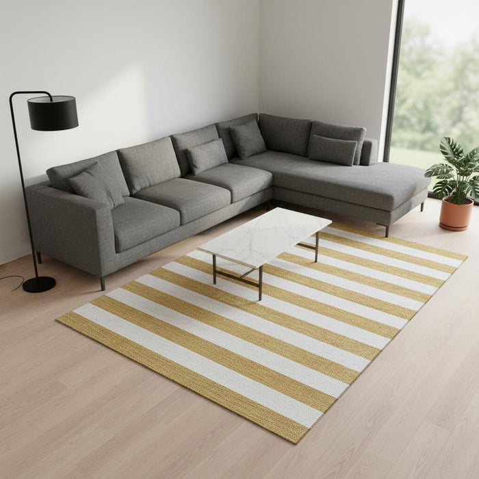 10' X 14' Striped Washable Area Rug With UV Protection (647584) - Gold / Ivory