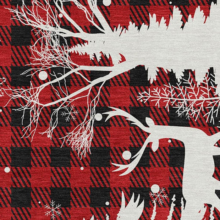 10' X 14' Gingham Washable Area Rug With UV Protection (702329) - Red / Black / Ivory